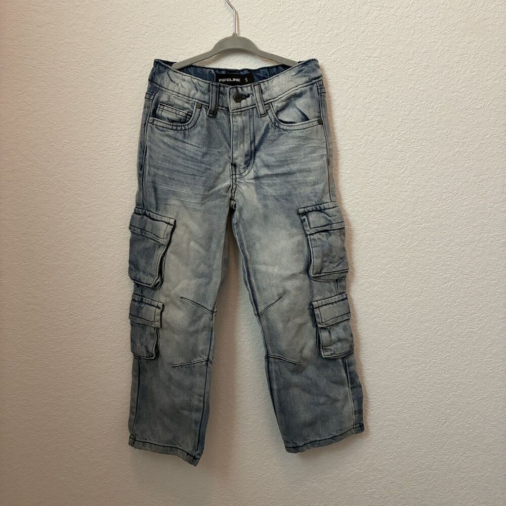 Pipeline Boys Light Wash Denim Cargo Pants Size 5